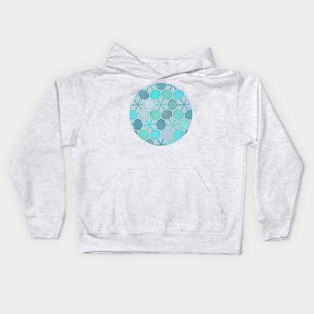 Frozen Mint Honeycomb - Doodle Hexagon Pattern Kids Hoodie by micklyn